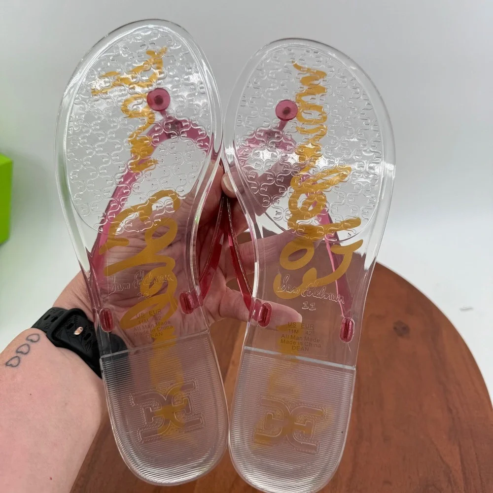 Sam Edelman Dean Flip Flop Women Clear Pink Jelly Thong Logo Sandals 11
